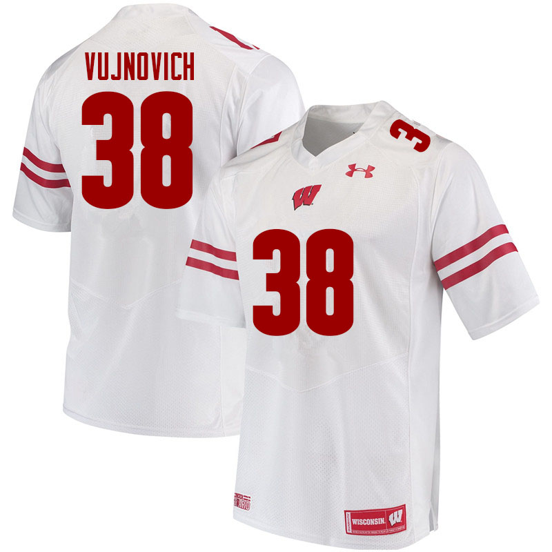 Men #38 Andy Vujnovich Wisconsin Badgers College Football Jerseys Sale-White - Click Image to Close